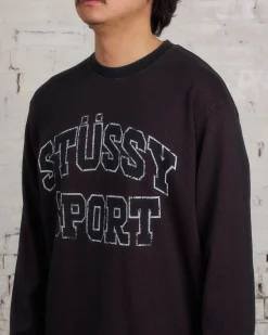 Online Stussy 2-Tone Cotton Mesh LS Crewneck Black