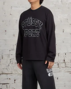 Online Stussy 2-Tone Cotton Mesh LS Crewneck Black