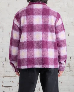 Outlet Stussy Zip Sherpa Shadow Plaid Jacket Berry