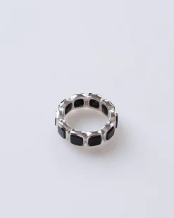 Hot Tom Wood Cushion Band Ring Silver 925/Black Onyx