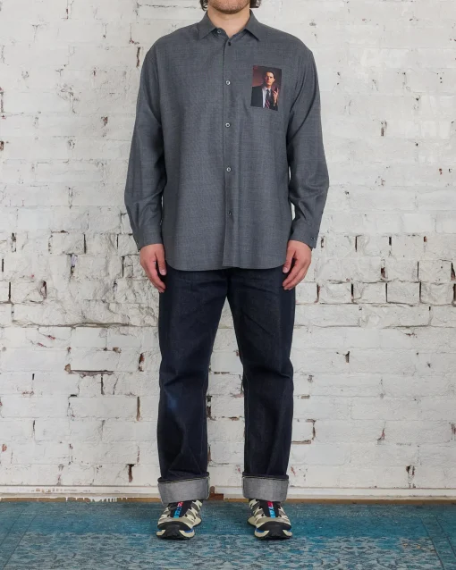 Hot UNDERCOVER Twin Peaks Patch Button Shirt Charcoal