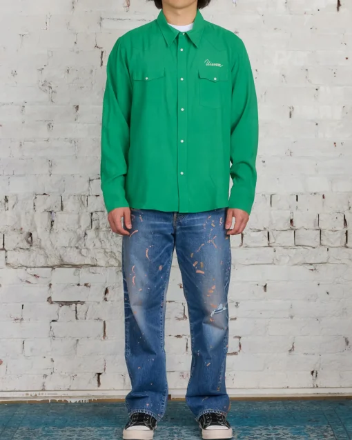 Best visvim Four Corners Longsleeve Button Shirt Green
